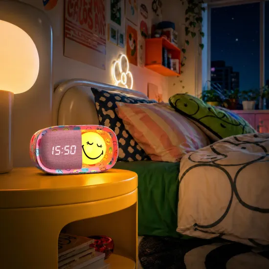 Kinderwecker mit Nachtlicht MOB Dreamy Clock Smiley rosa
