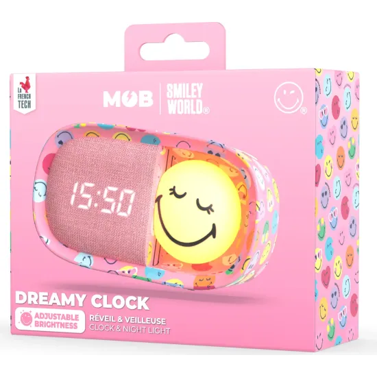Kinderwecker mit Nachtlicht MOB Dreamy Clock Smiley rosa