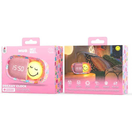 Kinderwecker mit Nachtlicht MOB Dreamy Clock Smiley rosa