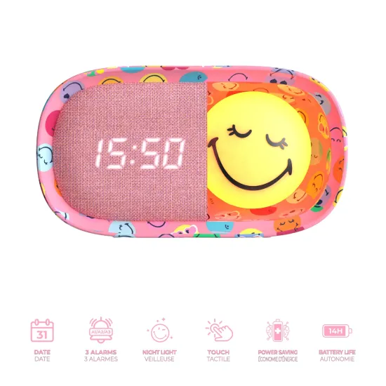 Kinderwecker mit Nachtlicht MOB Dreamy Clock Smiley rosa