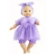Paola Reina Babypuppe Noemi 36 cm – realistische Babypuppe mit Stoffkörperchen, blauen Schlafaugen und lila Kleid mit weißen Punkten