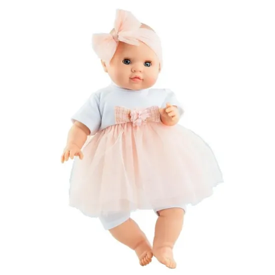 Paola Reina Puppe Baby Toni 36 cm – realistische Babypuppe mit Stoffkörperchen, blauen Schlafaugen und rosa Outfit
