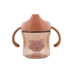 Trinklernbecher mit Trinktülle und Griffen Katze