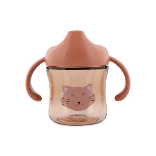 Trinklernbecher mit Trinktülle und Griffen Katze