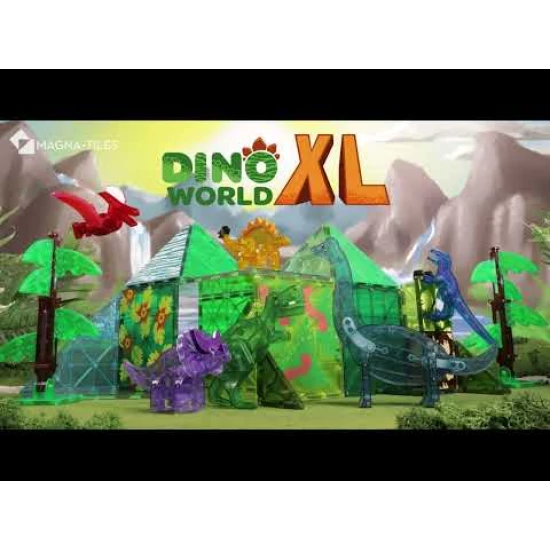 Dino World XL Magnet-Set mit Dinosauriern und Bäumen.