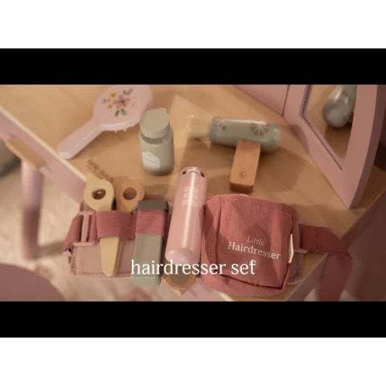Kleines Friseurset aus Holz für Kinder mit Accessoires und Gürtel