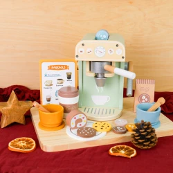 Pastellfarbene Spielzeug-Kaffeemaschine mit Zubehör Set