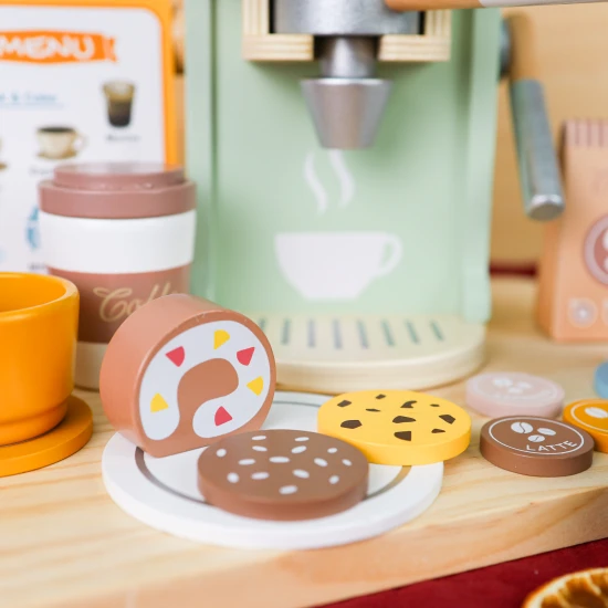 Holzkaffeemaschine für Kinder Pastell