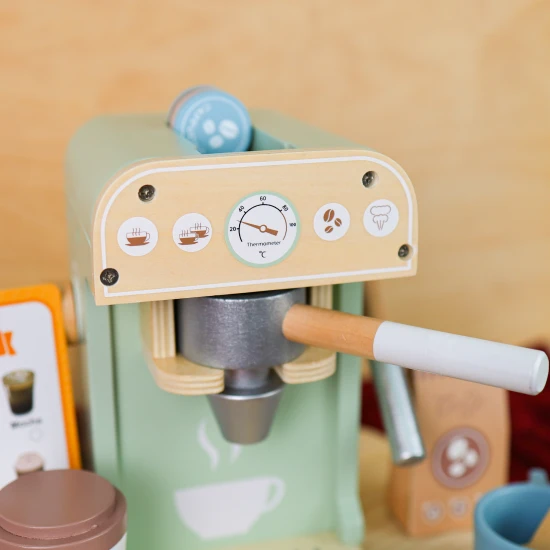 Holzkaffeemaschine für Kinder Pastell