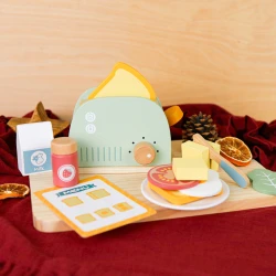 Pastellfarbener Spielzeug-Toaster mit Zubehör Set