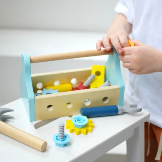 Holzwerkzeuge für Kinder in einer tragbaren Box Tooky Toy