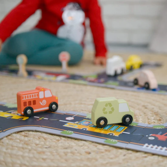 Pastellfarbene Spielzeug-Fahrzeuge und Verkehrsschilder Set, 12-teilig