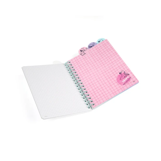 A5 Stitch Pastel-Notizbuch mit Spirale, Lesezeichen und quadratischen Seiten
