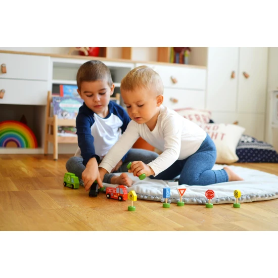 Tooky Toy Holzfahrzeug- und Verkehrsschild-Set