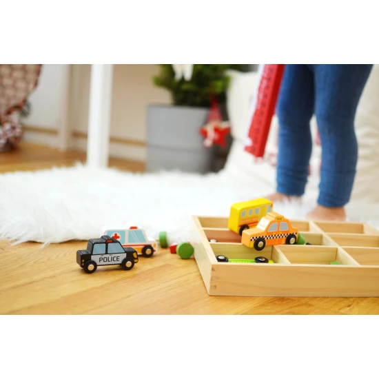 Tooky Toy Holzfahrzeug- und Verkehrsschild-Set