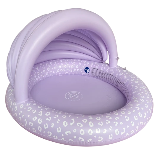 Aufblasbares Kinderbecken mit Baldachin Lila Leopard – violettes Becken mit Leopardenmuster.