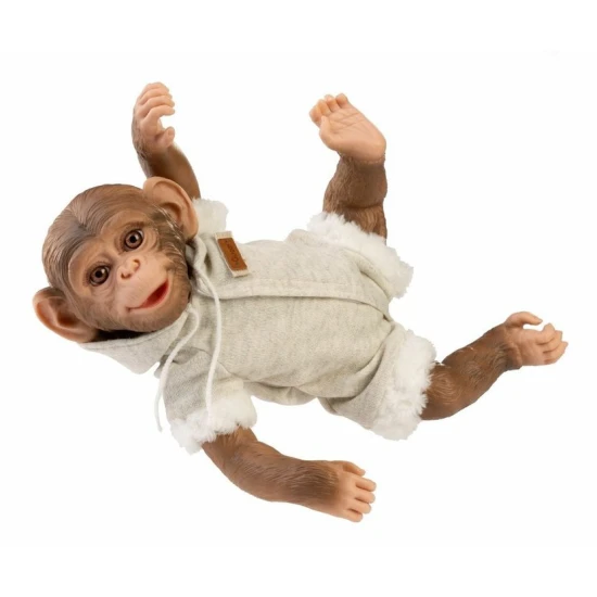 Niedliches handgefertigtes Affenbaby mit weichem Stoffkörper und Vinylgliedmaßen, 32 cm, positionierbar.