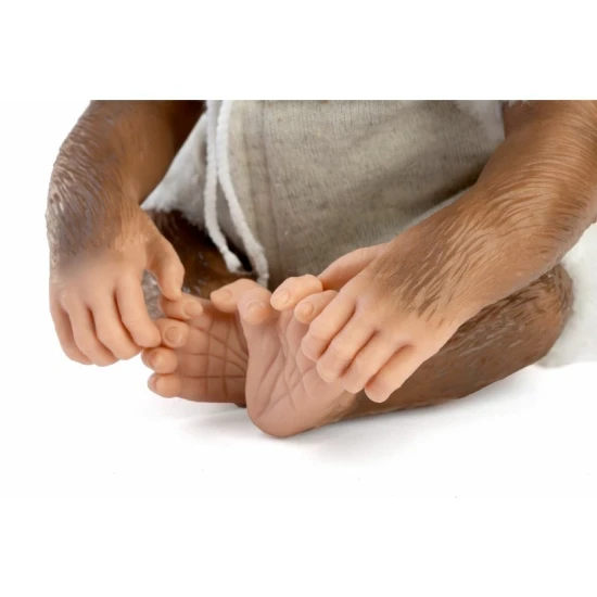 Niedliches handgefertigtes Affenbaby mit weichem Stoffkörper und Vinylgliedmaßen, 32 cm, positionierbar.