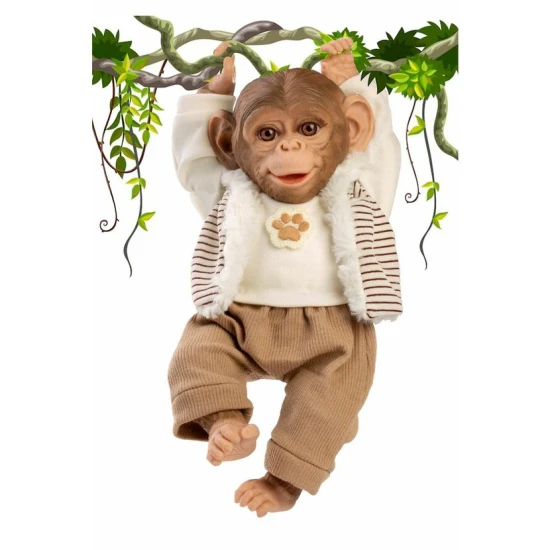 Niedliches Äffchen-Baby mit weichem Stoffkörper im beige-braunen Set, handgefertigt in Spanien, 32 cm.