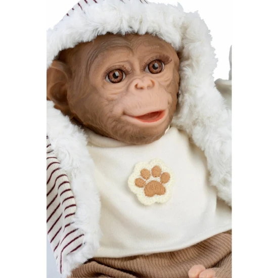 Niedliches Äffchen-Baby mit weichem Stoffkörper im beige-braunen Set, handgefertigt in Spanien, 32 cm.