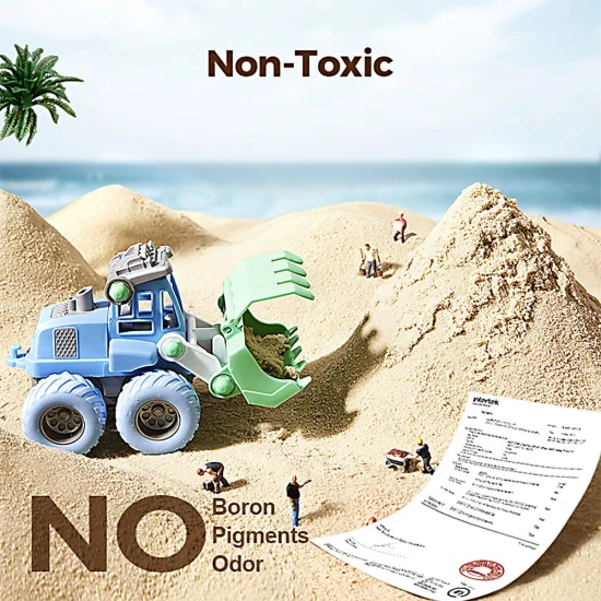 Kinetischer Sand für Kinder – Förmchen, Werkzeuge und Baufahrzeuge