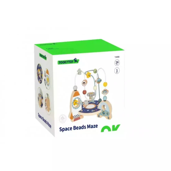 Motorlabyrinth aus Holz mit Weltraummotiven in wunderschönen Pastellfarben.