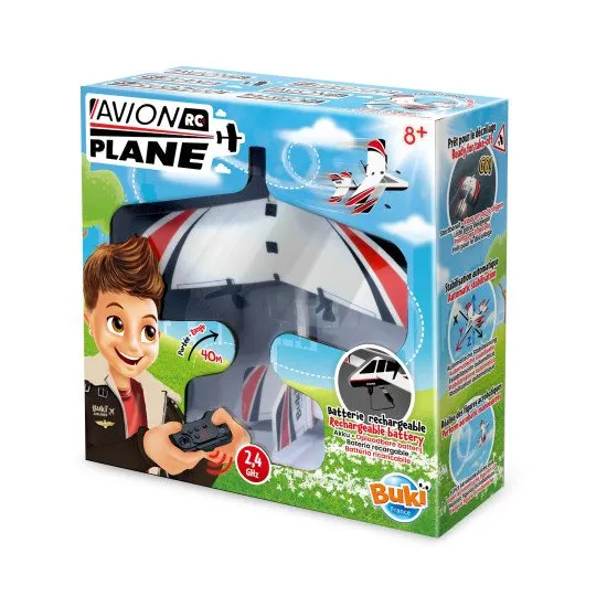 Ferngesteuertes Flugzeug mit einfacher Steuerung. Der Körper besteht aus stoßdämpfendem Schaumstoff.