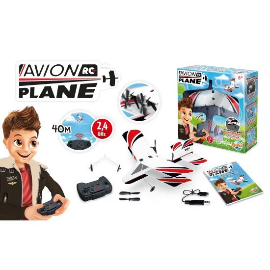 Ferngesteuertes Flugzeug mit einfacher Steuerung. Der Körper besteht aus stoßdämpfendem Schaumstoff.