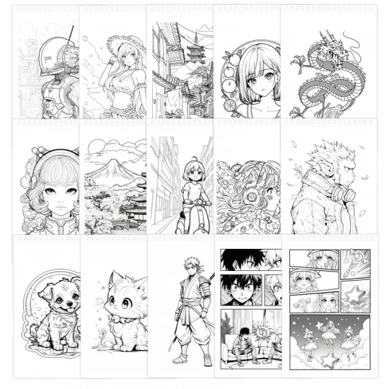 Professionelles Manga-Zeichenset – Buch mit Malvorlagen, Markern und Schablonen