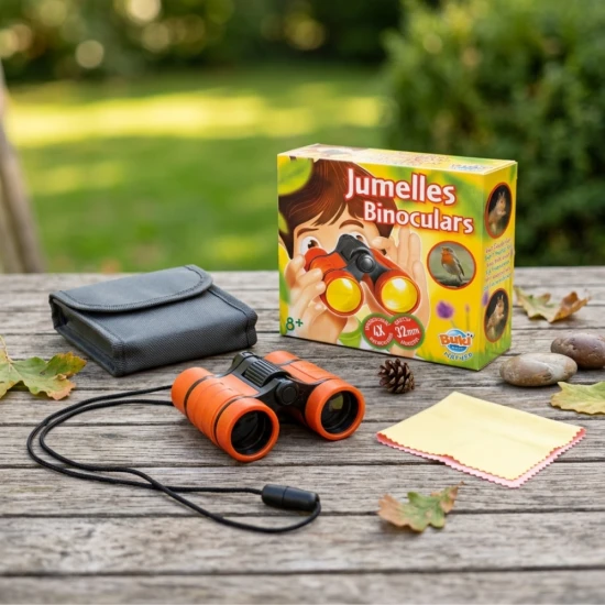 Kinderfernglas mit 4-facher Vergrößerung und 32-mm-Objektiv, entwickelt für die Beobachtung von Tieren und Natur. 