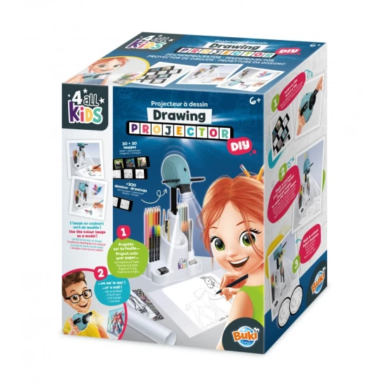 Projektor mit Zubehör zum Zeichnen und Ausmalen von Bildern für Kinder.