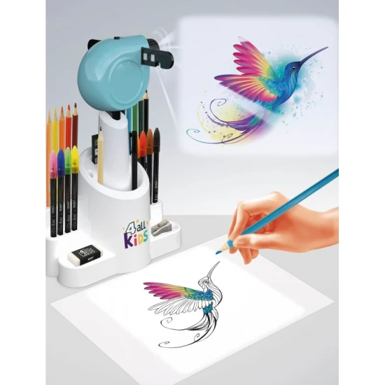 Projektor mit Zubehör zum Zeichnen und Ausmalen von Bildern für Kinder.