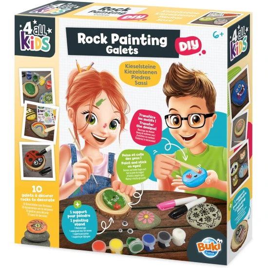 Kreatives Steinbemal-Set mit Farben, Pinsel, Aufklebern und Markern – ideal für kreative Projekte für Kinder und Erwachsene.