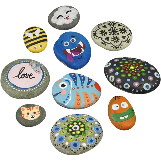 Kreatives Steinbemal-Set mit Farben, Pinsel, Aufklebern und Markern – ideal für kreative Projekte für Kinder und Erwachsene.