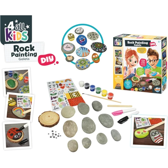 Kreatives Steinbemal-Set mit Farben, Pinsel, Aufklebern und Markern – ideal für kreative Projekte für Kinder und Erwachsene.