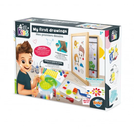 Kreativset „My First Drawings“ mit Rahmen zur Präsentation von Kinderkunstwerken.