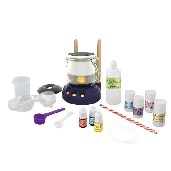 Das Set ist thematisch als Werkstatt eines kleinen „Chemie-Zauberers“ mit allen notwendigen Werkzeugen gestaltet. 