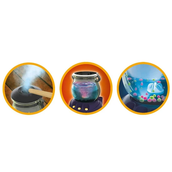 Das Set ist thematisch als Werkstatt eines kleinen „Chemie-Zauberers“ mit allen notwendigen Werkzeugen gestaltet. 