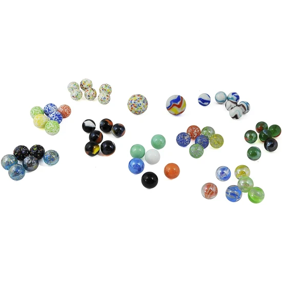 Set mit 56 Glasmurmeln in verschiedenen Farben und Mustern – ideal zum Sammeln oder Spaß haben