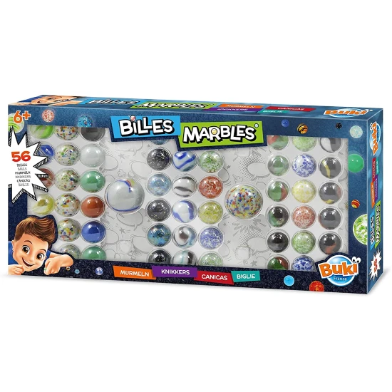 Set mit 56 Glasmurmeln in verschiedenen Farben und Mustern – ideal zum Sammeln oder Spaß haben