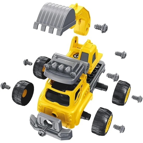 Ein Baumaschinenbausatz (2 Varianten: ein Bagger und ein LKW) zur Fernsteuerung, den das Kind selbst zusammenbauen kann.