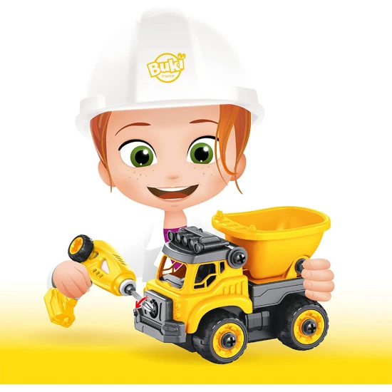 Ein Baumaschinenbausatz (2 Varianten: ein Bagger und ein LKW) zur Fernsteuerung, den das Kind selbst zusammenbauen kann.