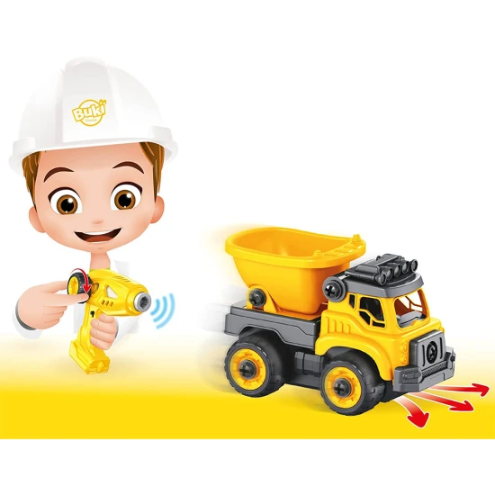 Ein Baumaschinenbausatz (2 Varianten: ein Bagger und ein LKW) zur Fernsteuerung, den das Kind selbst zusammenbauen kann.