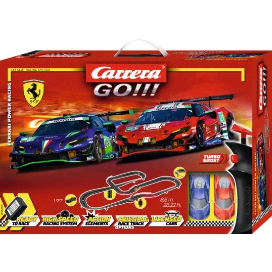 Carrera GO Ferrari Power Racing Autorennbahn mit Ferrari 296 GT3-Autos auf einer 8,6 m langen Strecke.