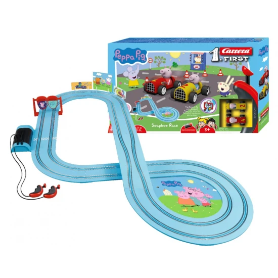 Carrera FIRST Bahn Peppa Pig mit Peppa- und Tom-Autos auf einer 2,9 m langen Bahn.