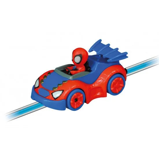 Carrera FIRST Spidey Go Webs Go-Autorennbahn mit Spidey- und Spin-Autos auf einer 2,9 m langen Strecke.