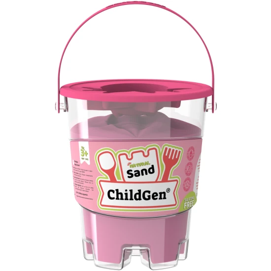 ChildGen Zaubersand im Eimer Pink 500 g – natürlicher, antibakterieller und duftender kinetischer Sand für Kinder.