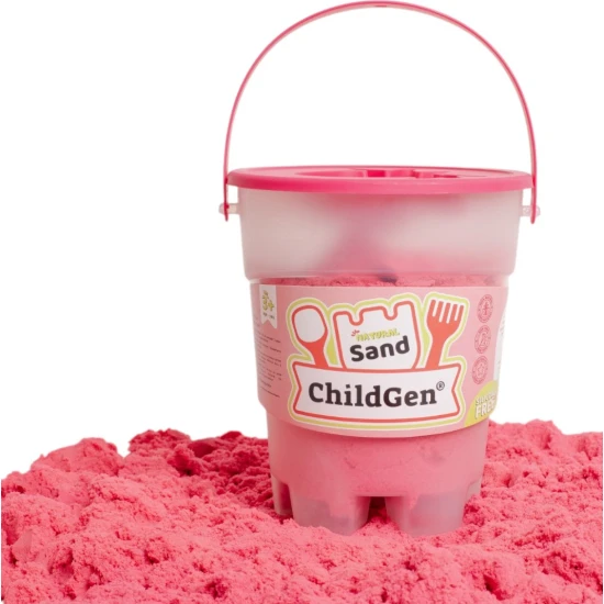 ChildGen Zaubersand im Eimer Pink 500 g – natürlicher, antibakterieller und duftender kinetischer Sand für Kinder.