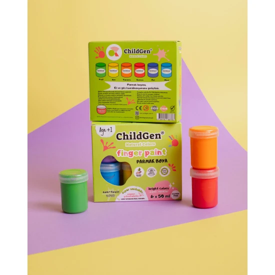ChildGen abwaschbare Fingerfarben 6 x 50 ml – natürliche, ungiftige und leicht abwaschbare Farben für Kinder.