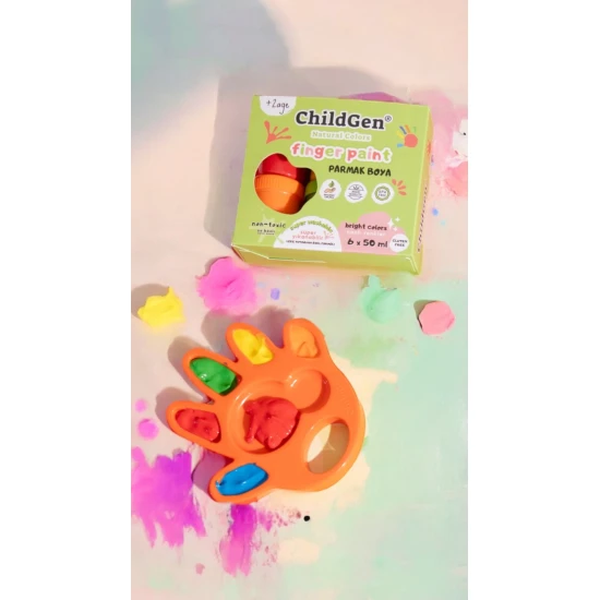 ChildGen abwaschbare Fingerfarben 6 x 50 ml – natürliche, ungiftige und leicht abwaschbare Farben für Kinder.